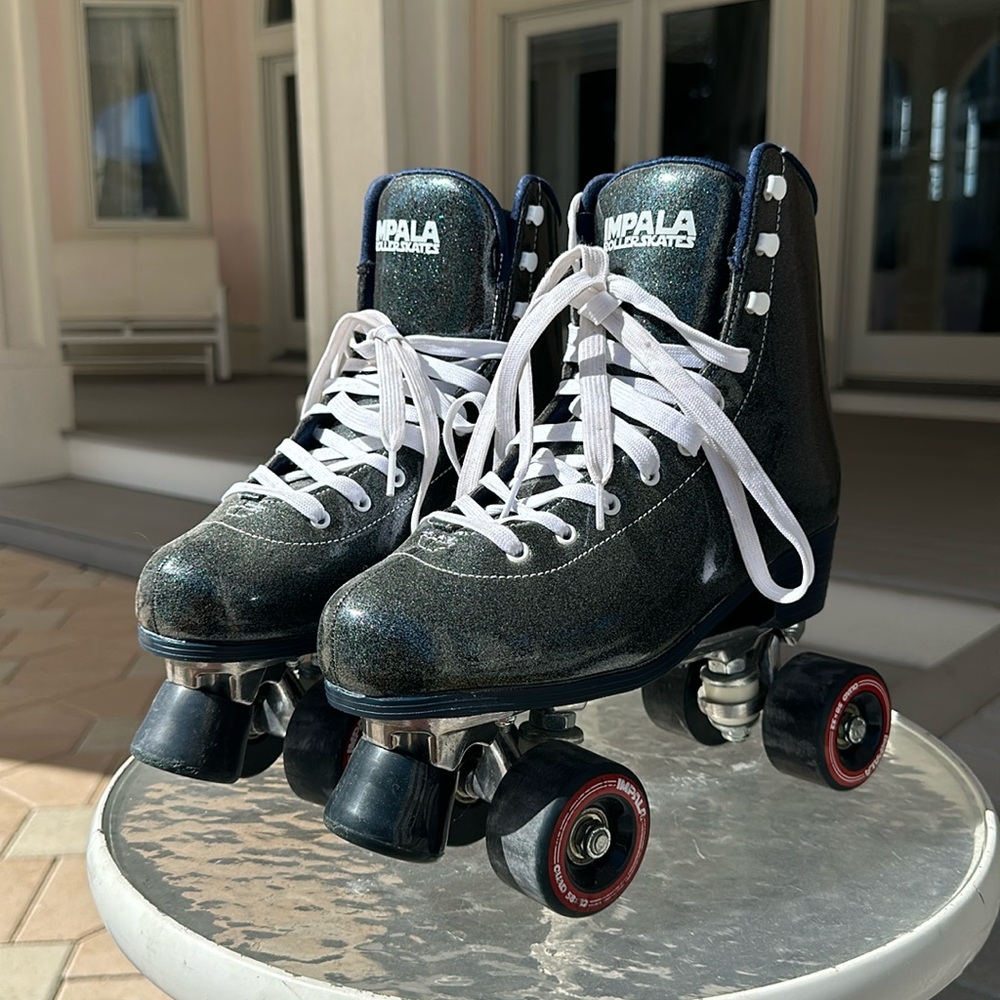 Blue sparkly Impala roller skates